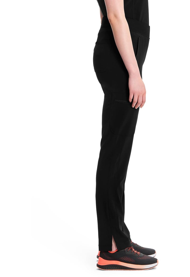 Cherokee Infinity Women's Scrub Pant Mid Rise Tapered Leg Pull-on Bottom with Moisture Wicking & 360° Stretch Fabric CK065A, L, Black - Image 5
