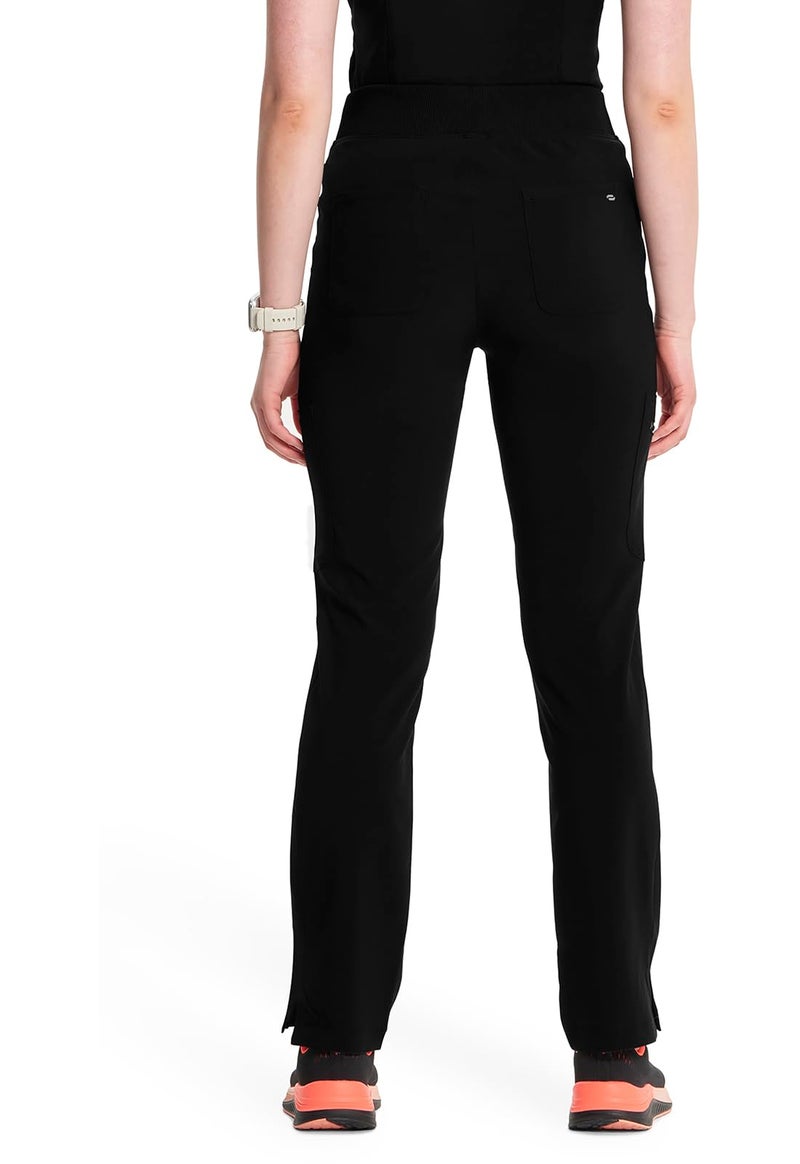 Cherokee Infinity Women's Scrub Pant Mid Rise Tapered Leg Pull-on Bottom with Moisture Wicking & 360° Stretch Fabric CK065A, L, Black - Image 2