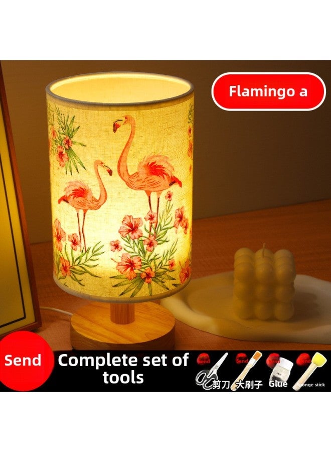 Mother's Day Gift Handmade Embossed Table Lamp DIY Material Package Dried Flower Lamp Nightlight Children's Group Building Warm-up Activities-Color:Flamingo A (full Package)  - Image 1