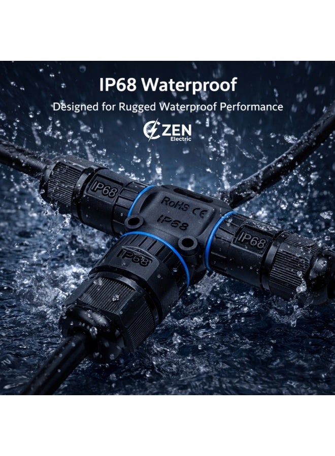 CZEN Electric IP68 Waterproof T-Type Cable Connector M20 (1–2.5 mm²), 3 Core 3 Pole Electrical Junction Connector, Cable OD 6–10 mm, -40°C to +125°C, Outdoor, Underground, Solar, Garden, LED, Street Lighting - Image 4