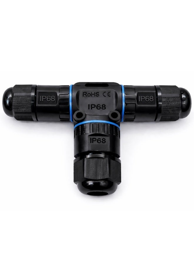 CZEN Electric IP68 Waterproof T-Type Cable Connector M20 (1–2.5 mm²), 3 Core 3 Pole Electrical Junction Connector, Cable OD 6–10 mm, -40°C to +125°C, Outdoor, Underground, Solar, Garden, LED, Street Lighting - Image 1