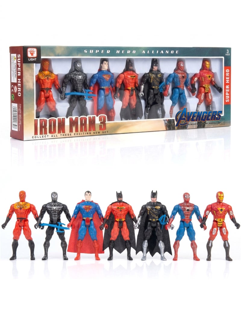 AVENGERS 7-Pack Superhero Action Figures Toy Set – 5-Inch Articulated Comic Characters Alliance includes Superman, Batman, Spider-Man & Iron Man – Light-Up Hero Toys with Fabric Capes | Best Birthday, Eid & Success Gift for Boys & Kids Ages 3+ - Image 1