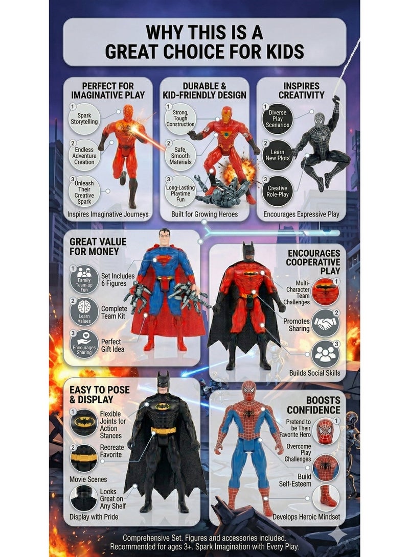 AVENGERS 7-Pack Superhero Action Figures Toy Set – 5-Inch Articulated Comic Characters Alliance includes Superman, Batman, Spider-Man & Iron Man – Light-Up Hero Toys with Fabric Capes | Best Birthday, Eid & Success Gift for Boys & Kids Ages 3+ - Image 5