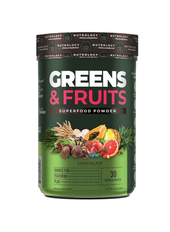 Nutrology Greens & Fruits Powder Naturally Sourced Fruits Vegetables Greens Beet Powder & Mushroom Blend Probiotics Digestive Enzymes Fiber Antioxidants Immune Support Chocolate (30 Servings) - Image 1