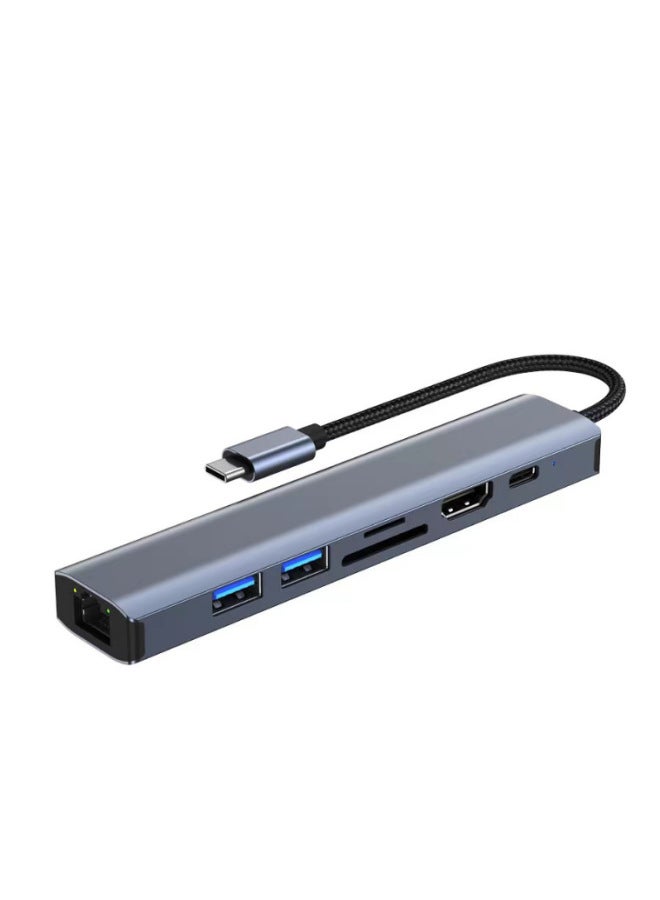 5-In-1 Type-C Expansion Dock Network Card USB C3.0 Hub HDMI 4K Notebook Computer Extension Dock Without External Power-Number Of Interfaces:Seven-in-One Gigabit  - Image 1