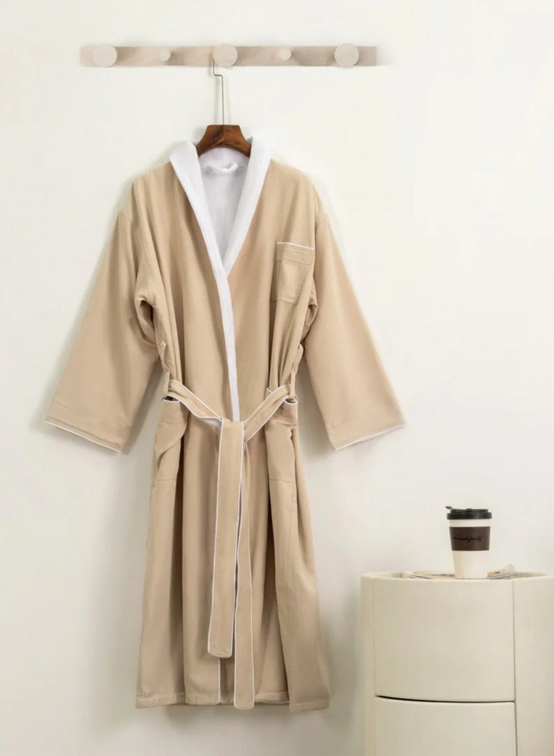 ناداف روب منزلي نداف قطن 100% فاخر بيج وزن 1.16 كجم مقاس L / XL - Image 1