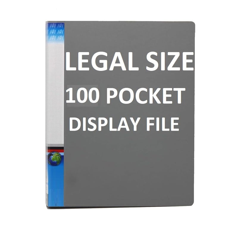 Plastic 100 Pocket Display Legal Size Tough & Durable Leaf File Clear Book File Display File Display File (100 Pocket Grey Legal Size)