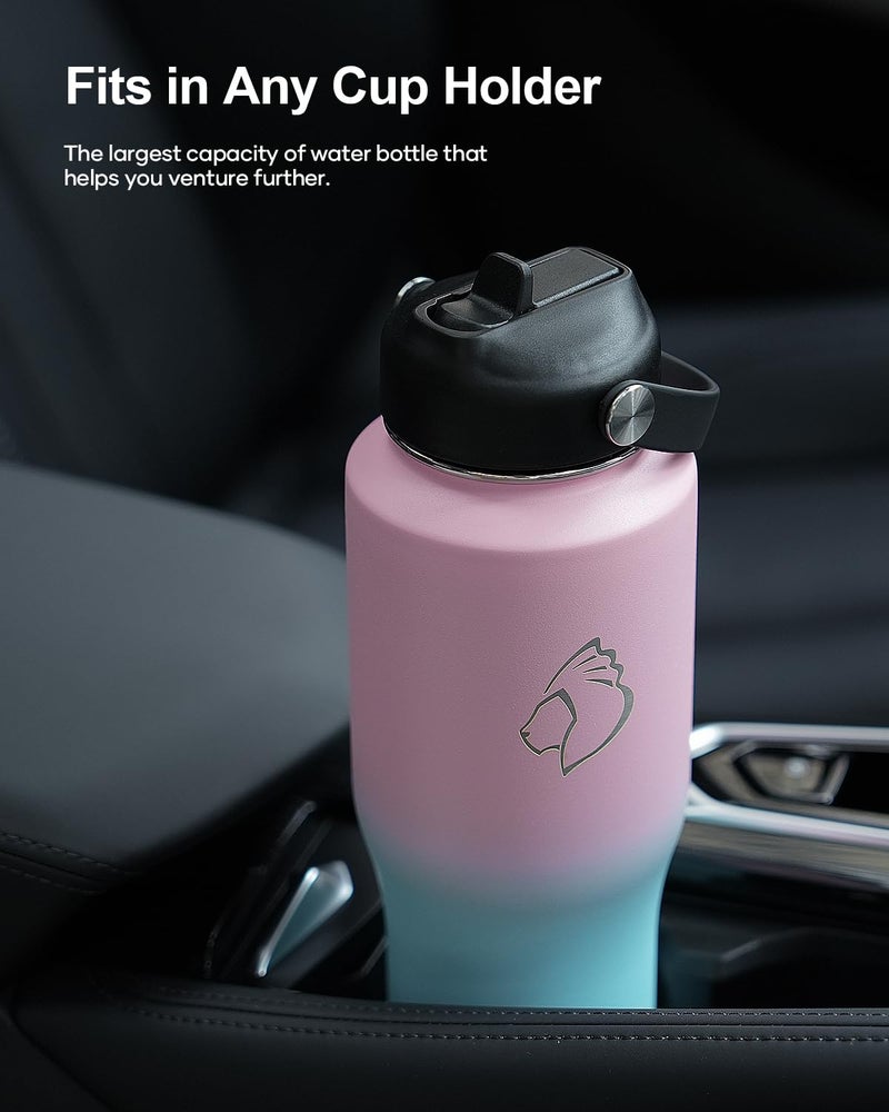 BUZIO BUZIO Stainless Steel Water Bottle Vacuum Insulated (Cold for 48 Hrs  Hot for 24 Hrs) 32oz Tumbler Travel Flask with Straw Lid and Flex Cap  Fit in Any Car Cup Holder Bubble Gum  - Image 2