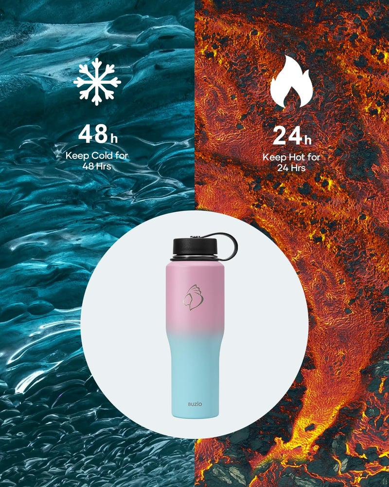 BUZIO BUZIO Stainless Steel Water Bottle Vacuum Insulated (Cold for 48 Hrs  Hot for 24 Hrs) 32oz Tumbler Travel Flask with Straw Lid and Flex Cap  Fit in Any Car Cup Holder Bubble Gum  - Image 3