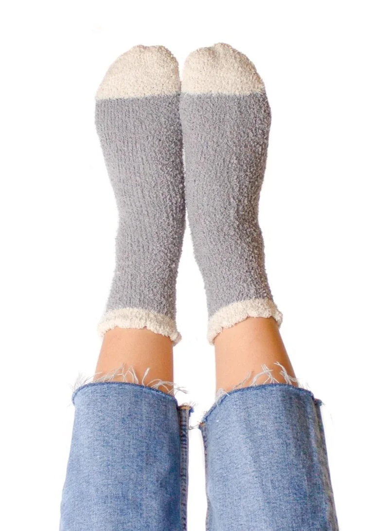 Prickly Pear Grey Cozy Slipper Socks, Womens, One Size Fits Most
