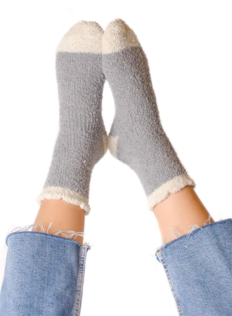 Prickly Pear Grey Cozy Slipper Socks, Womens, One Size Fits Most