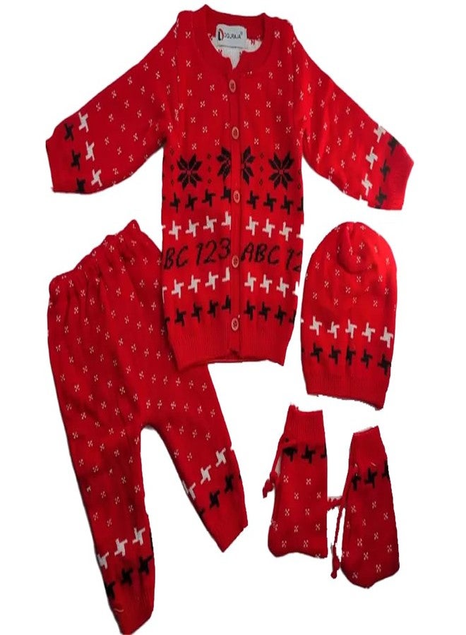 BONUM Baby Unisex New Born Baby Boys Girls Soft Comfortable Trendy Woolen Round Neck Sweater Set with Payjami, Cap and Pair of Booties for Toddlers - Image 4