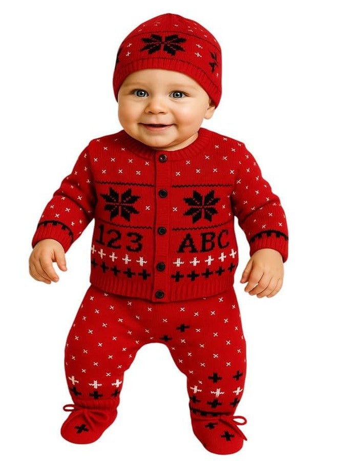 BONUM Baby Unisex New Born Baby Boys Girls Soft Comfortable Trendy Woolen Round Neck Sweater Set with Payjami, Cap and Pair of Booties for Toddlers - Image 1