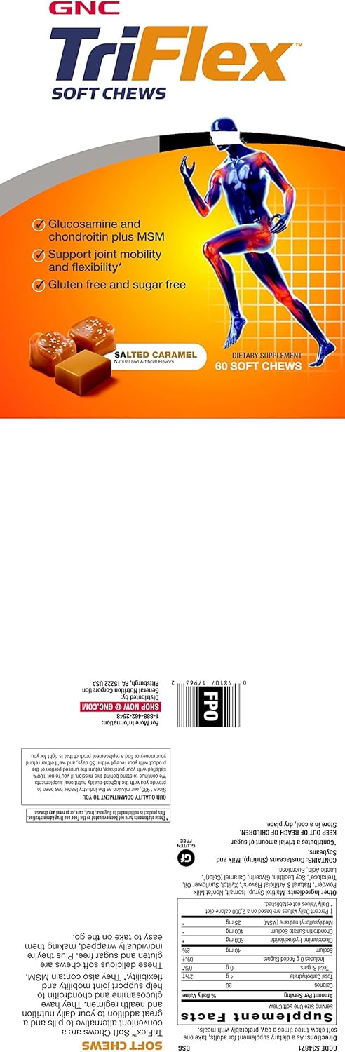 GNC TriFlex Soft Chews Salted Caramel 60 Soft Chews Supports Joint Health - Image 2