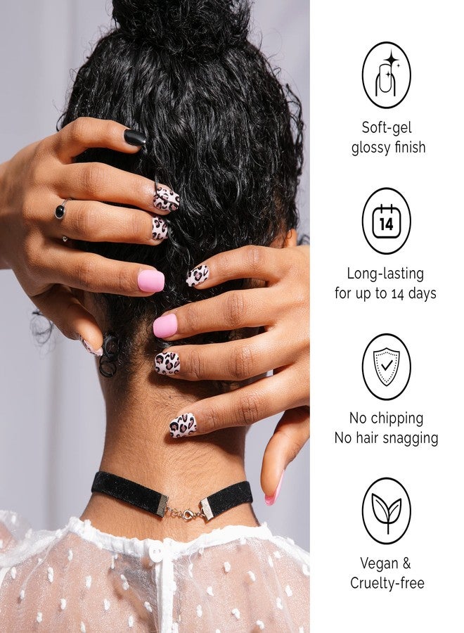 NAILOG Semi Cured Gel Nail Strips (20 Extra Long Polish Stickers/Wraps) │ Glossy & Long Lasting Soft Gel Finishing │Pink Leopard - Image 3