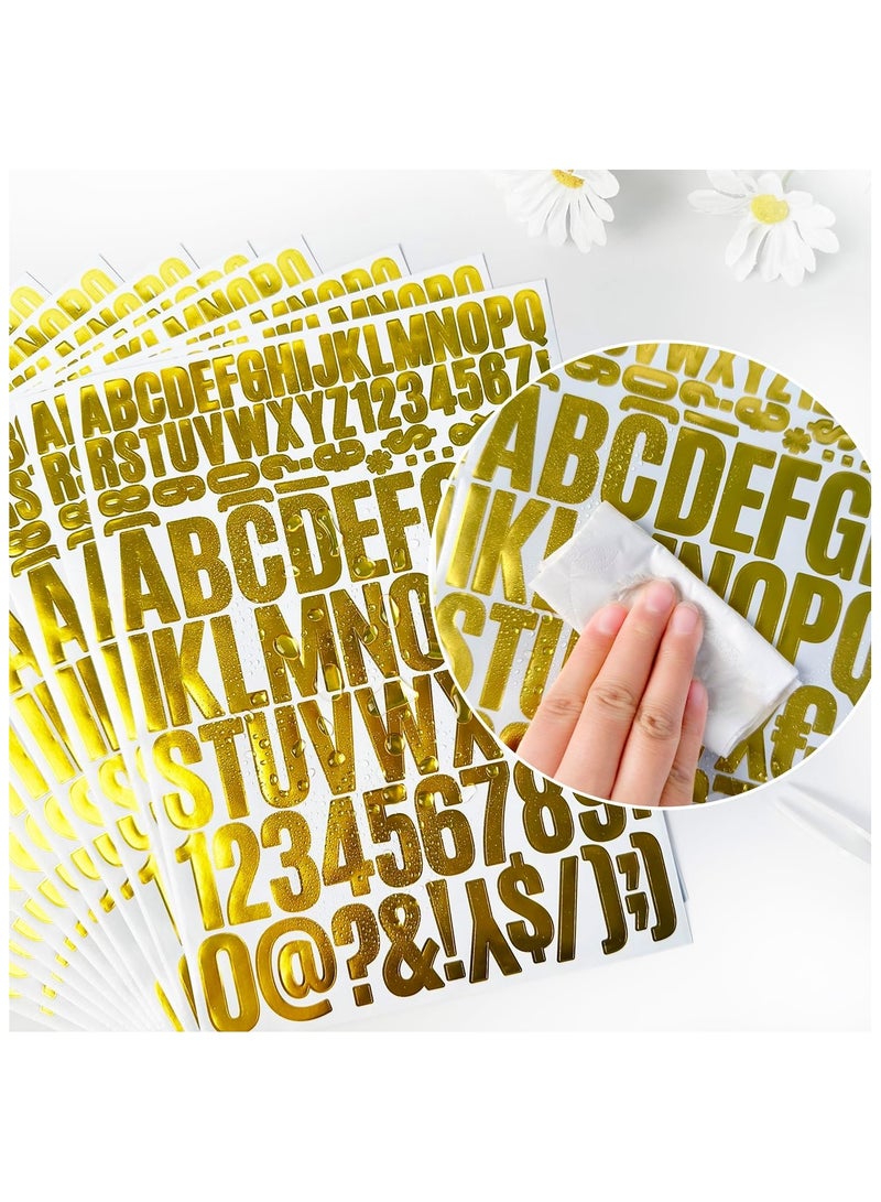 10 ورقات ملصقات أرقام وحروف ذهبية كبيرة - 1020 قطعة ملصقات فينيل ذاتية اللصق مقاومة للماء بحجم 0.8 و 1.10 بوصة لحروف التخرج، مستلزمات الحرف، لافتات، صندوق البريد، أكواب، ملصقات على السيارات - Image 1