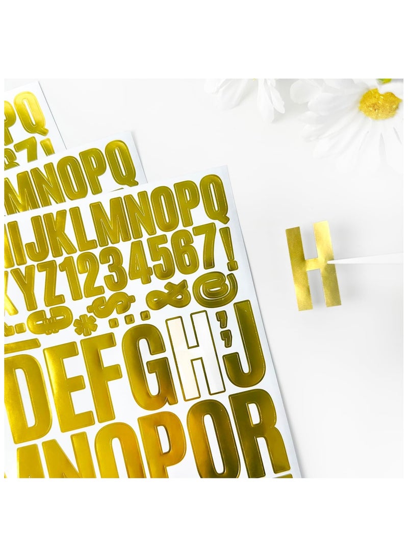 10 ورقات ملصقات أرقام وحروف ذهبية كبيرة - 1020 قطعة ملصقات فينيل ذاتية اللصق مقاومة للماء بحجم 0.8 و 1.10 بوصة لحروف التخرج، مستلزمات الحرف، لافتات، صندوق البريد، أكواب، ملصقات على السيارات - Image 4