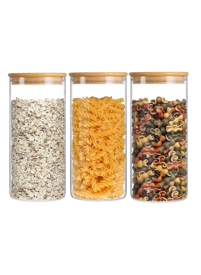 GGEROU Glass Food Storage Containers Set,Spice Jar Set,3 Piece Glass Jar with Bamboo Airtight Lids and Labels 1800ml - Image 1