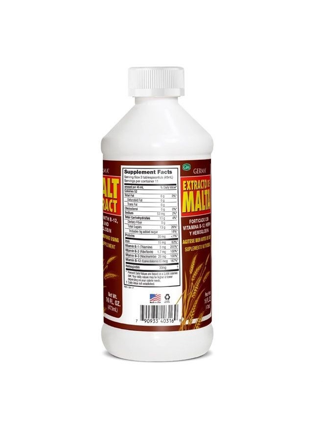 Germa Extracto de Malta 16 oz. with B12 and Hemoglobina Germa 2-PACK 