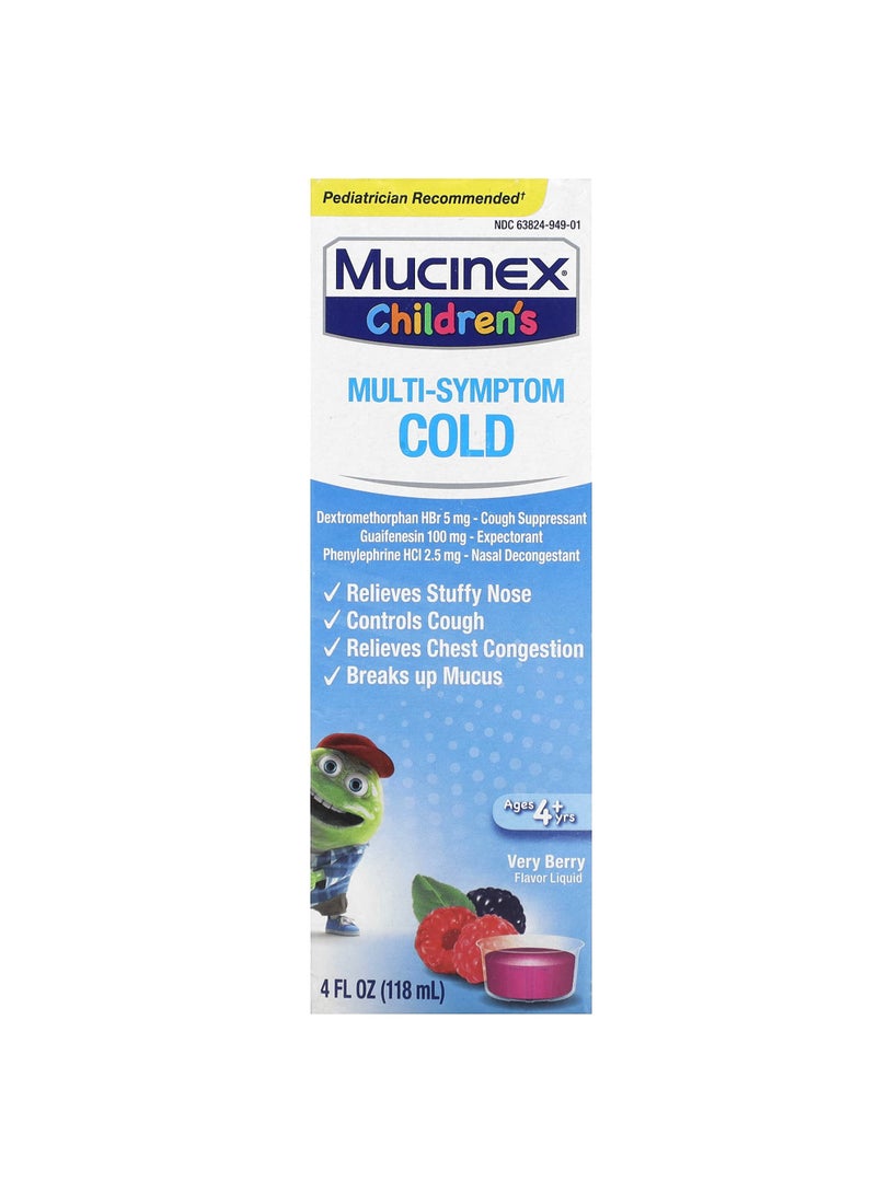 Children's, Multi-Symptom Cold, Ages 4+ Yrs, Very Berry, 4 fl oz (118 ml)