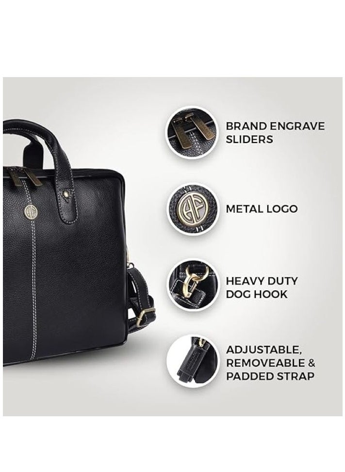HAMMONDS FLYCATCHER - Unisex-adult Genuine Leather Messenger Bag LB105BLK Fits 14 Inch Laptop - Image 1