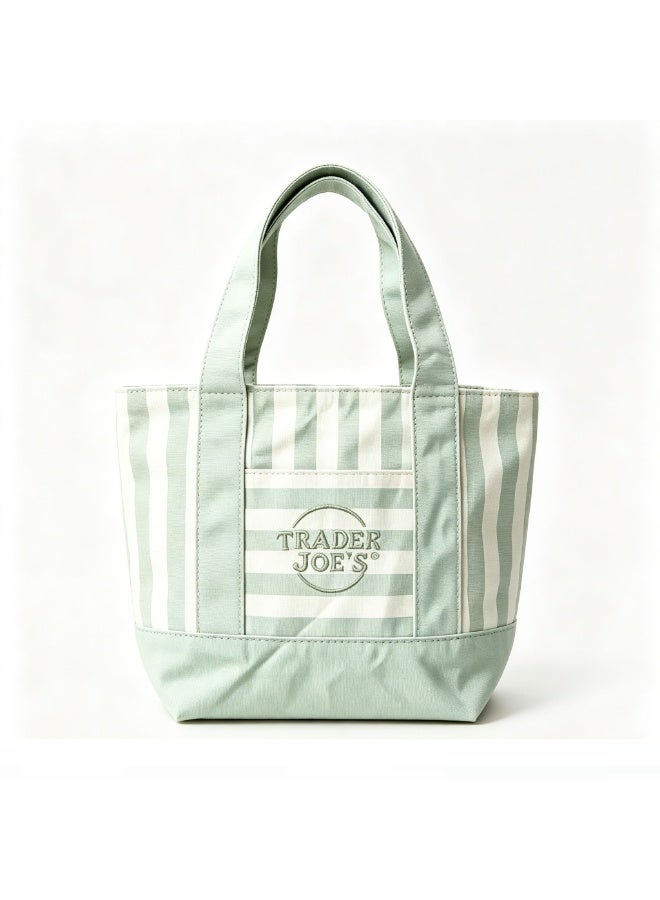 Trader Joe's 2026 Edition Medium Striped Canvas Reusable Shoulder Tote Bag for Grocery Shopping Daily Commute Outdoor Errands- Mint green - Image 1