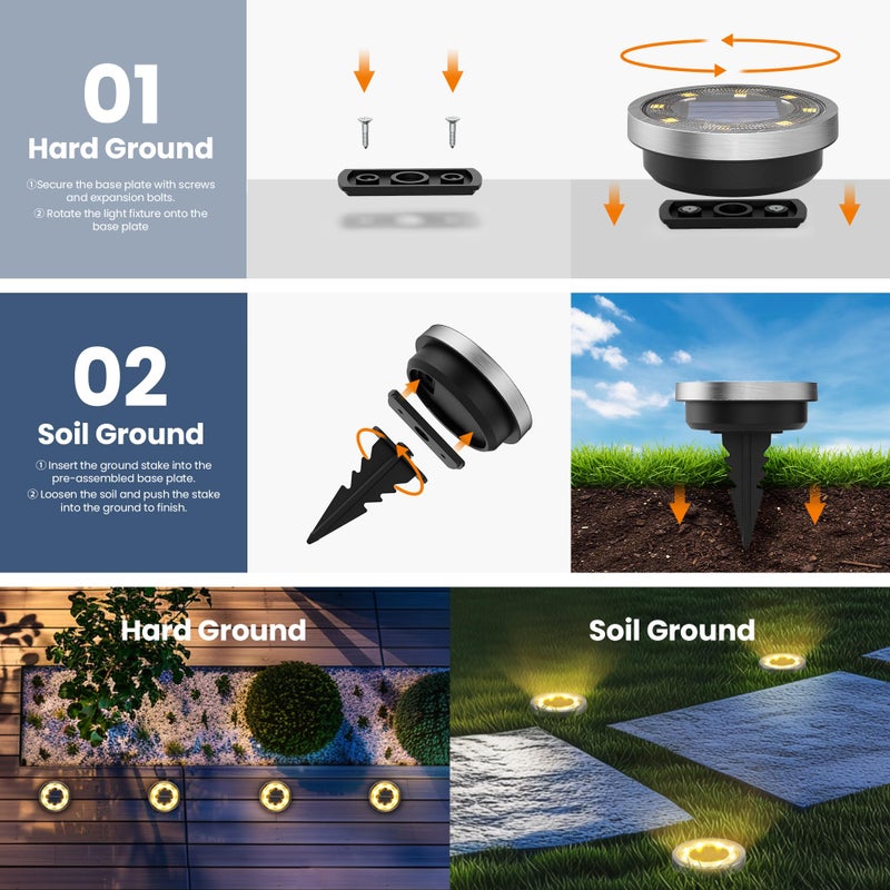 SOLPEX 10 Pack Solar Ground Lights Outdoor Waterproof, Solar Powered Pathway Lights, Landscape Lighting for Garden Walkway Driveway Backyard Decor (Warm White) - Image 4