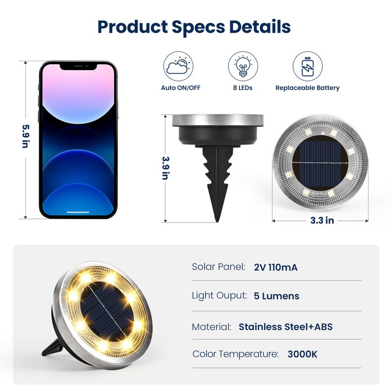 SOLPEX 10 Pack Solar Ground Lights Outdoor Waterproof, Solar Powered Pathway Lights, Landscape Lighting for Garden Walkway Driveway Backyard Decor (Warm White) - Image 5