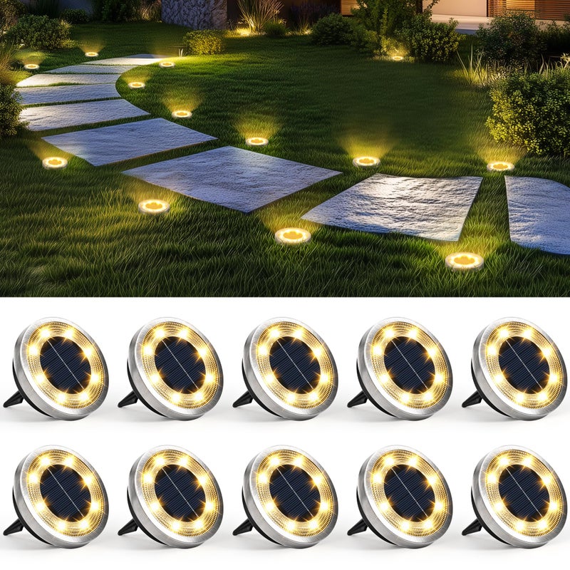 SOLPEX 10 Pack Solar Ground Lights Outdoor Waterproof, Solar Powered Pathway Lights, Landscape Lighting for Garden Walkway Driveway Backyard Decor (Warm White) - Image 1