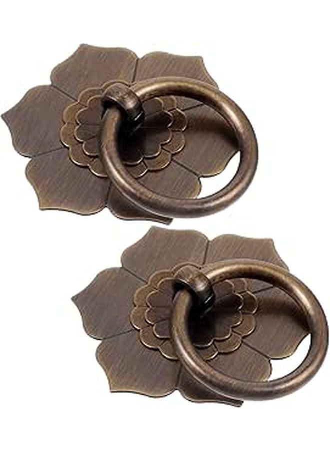 Vintage Bronze Metal Cabinet Handles 2pcs Round Lotus Pulls for Drawer Kitchen Bedroom - Image 1
