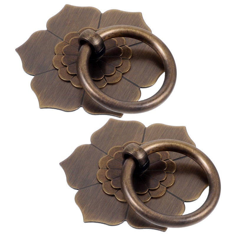 Vintage Bronze Metal Cabinet Handles 2pcs Round Lotus Pulls for Drawer Kitchen Bedroom - Image 2