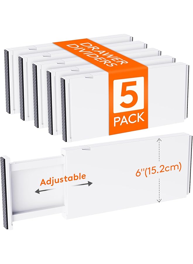 Green Tiger 5 Pack Drawer Dividers Plastic 6" High, 13.5-22" Adjustable Drawer Organizers for Clothes, Expandable Dresser Separators in Bedroom/Bathroom/Kitchen/Fridge/Office Organization and Storage - Image 1