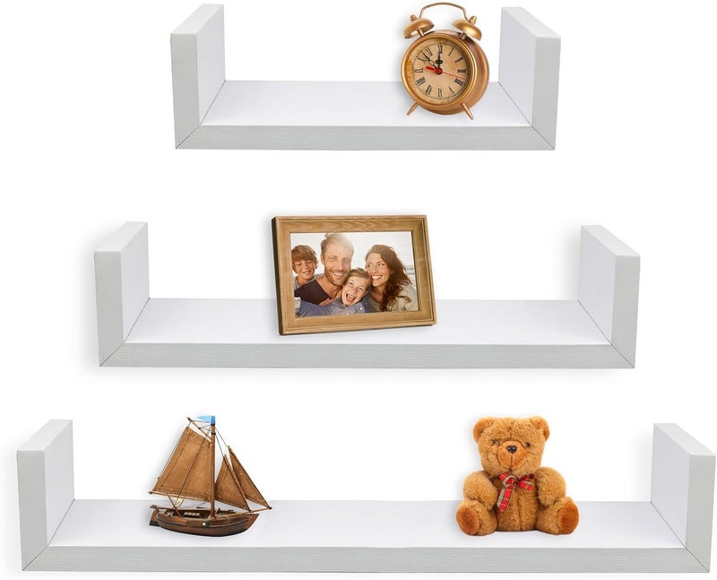 Greenco Set of 3 Floating “U” Shelves, Easy-to-Assemble Floating Wall Mount Shelves for Bedrooms and Living Rooms, White Finish - Image 1