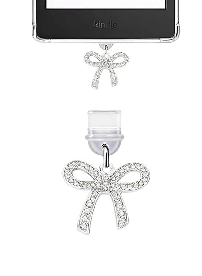 Charms for Type C, Dust Plug Charm Compatible with Type C Charging Port, Coquette Gift for Book Lover Readers Women Teachers Students, Accessories for Type C (1 Pcs Silver Bow) - Image 1