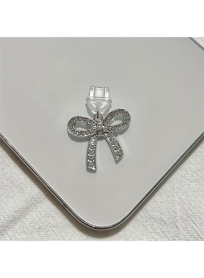 Charms for Type C, Dust Plug Charm Compatible with Type C Charging Port, Coquette Gift for Book Lover Readers Women Teachers Students, Accessories for Type C (1 Pcs Silver Bow) - Image 3