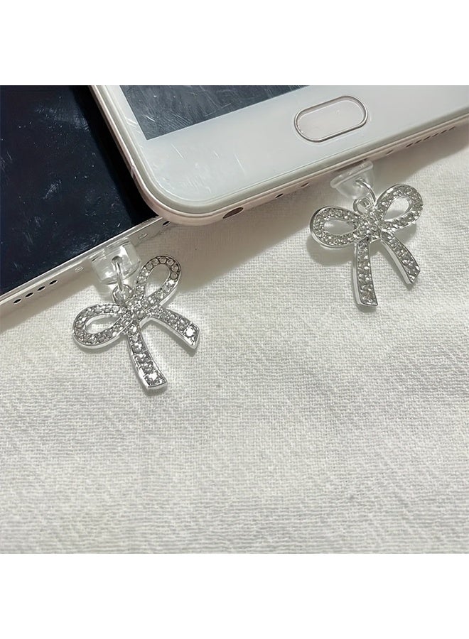 Charms for Type C, Dust Plug Charm Compatible with Type C Charging Port, Coquette Gift for Book Lover Readers Women Teachers Students, Accessories for Type C (1 Pcs Silver Bow) - Image 2