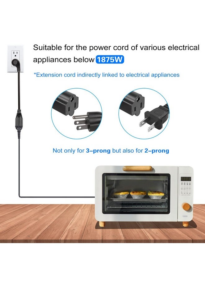 VSEER VSEER 1Feet 1875W 15A 14AWG Flat Plug Heavy Duty Extension Cord Outlet Saver 3-Prong Grounded Short Power Extension Cord Black,UL Listed  - Image 5