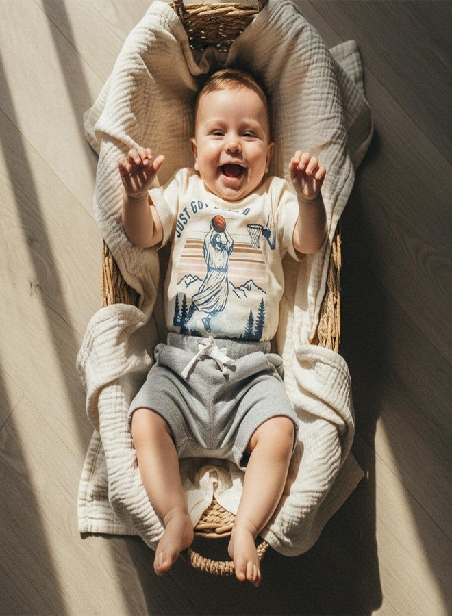 Fernvia Toddler Baby Boy Summer Clothes Funny Basketball Retro Short Sleeve Shirt T-Shirt Tops + Shorts Outfit Set (A Beige, 18-24 Months) - Image 2