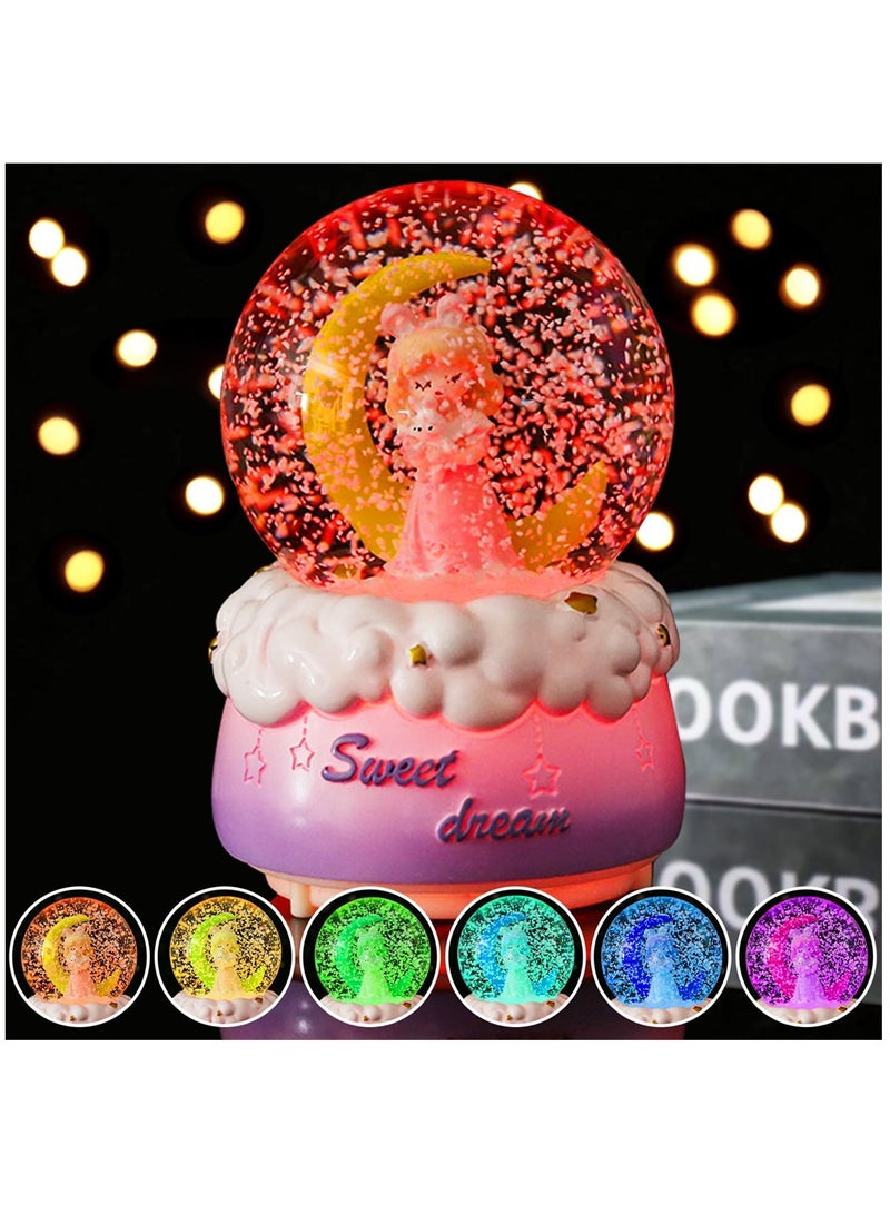 SYOSI Snow Globes, Crystal Ball with Musical, LED Lights, Cute Princess Snow Globe, Manual Snow Drifting, Gifts for Girls, Birthday New Year Gift for Girls Aged 3-12 (Pink) - Image 5