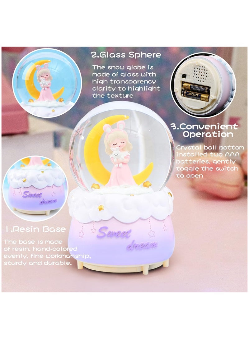 SYOSI Snow Globes, Crystal Ball with Musical, LED Lights, Cute Princess Snow Globe, Manual Snow Drifting, Gifts for Girls, Birthday New Year Gift for Girls Aged 3-12 (Pink) - Image 4