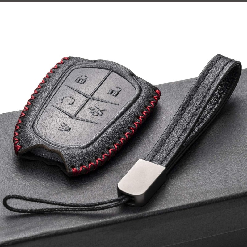 فيتوديكو حافظة مفاتيح ذكية من الجلد الأصلي من متوافقة مع كاديلاك XT4، كاديلاك XT5، كاديلاك XT6 2019 - 2023 (5 أزرار، أسود/أحمر) - Image 5