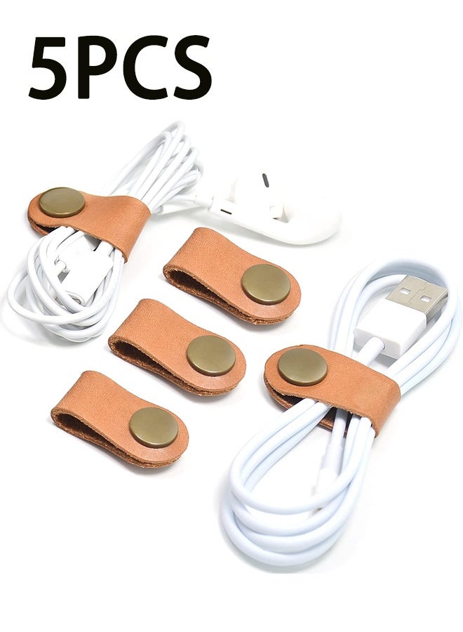 5 Pcs Cord Organizer,Cord Keeper,Cable Organizer USB Holder,Cable Straps,Earbud case,wrap Headphone,Headset Winder,Earphone Clips Ties,stocking stuffers for men Gifts Leather - Image 1