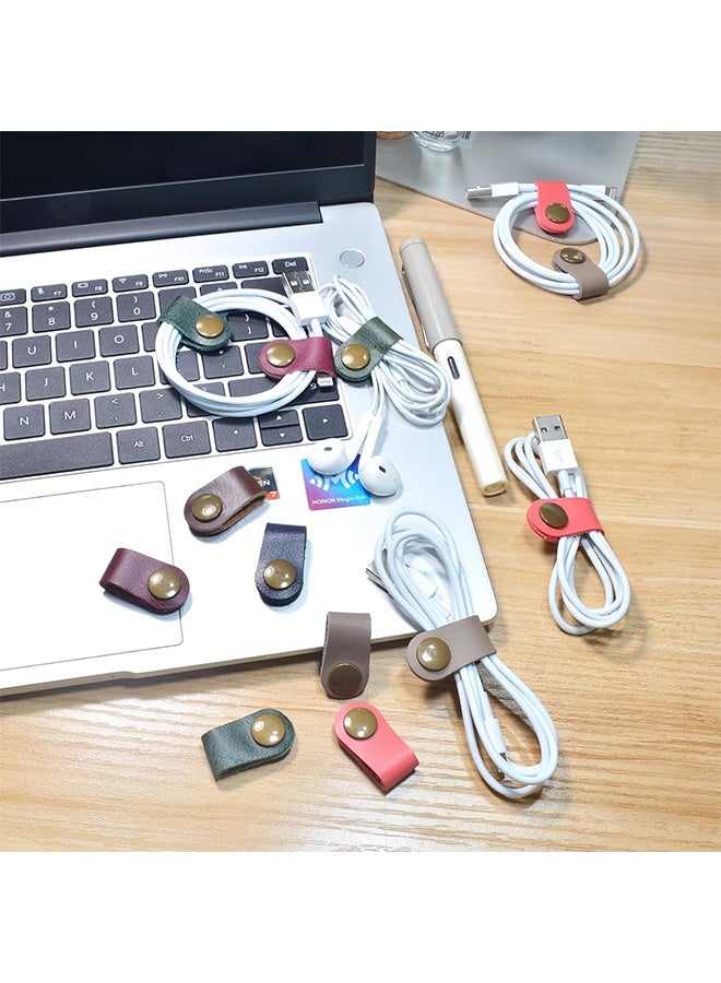 5 Pcs Cord Organizer,Cord Keeper,Cable Organizer USB Holder,Cable Straps,Earbud case,wrap Headphone,Headset Winder,Earphone Clips Ties,stocking stuffers for men Gifts Leather - Image 3