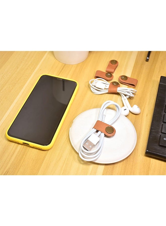 5 Pcs Cord Organizer,Cord Keeper,Cable Organizer USB Holder,Cable Straps,Earbud case,wrap Headphone,Headset Winder,Earphone Clips Ties,stocking stuffers for men Gifts Leather - Image 2