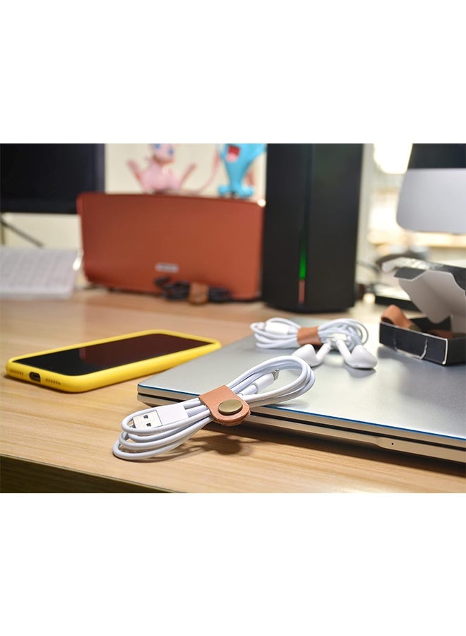 5 Pcs Cord Organizer,Cord Keeper,Cable Organizer USB Holder,Cable Straps,Earbud case,wrap Headphone,Headset Winder,Earphone Clips Ties,stocking stuffers for men Gifts Leather - Image 5