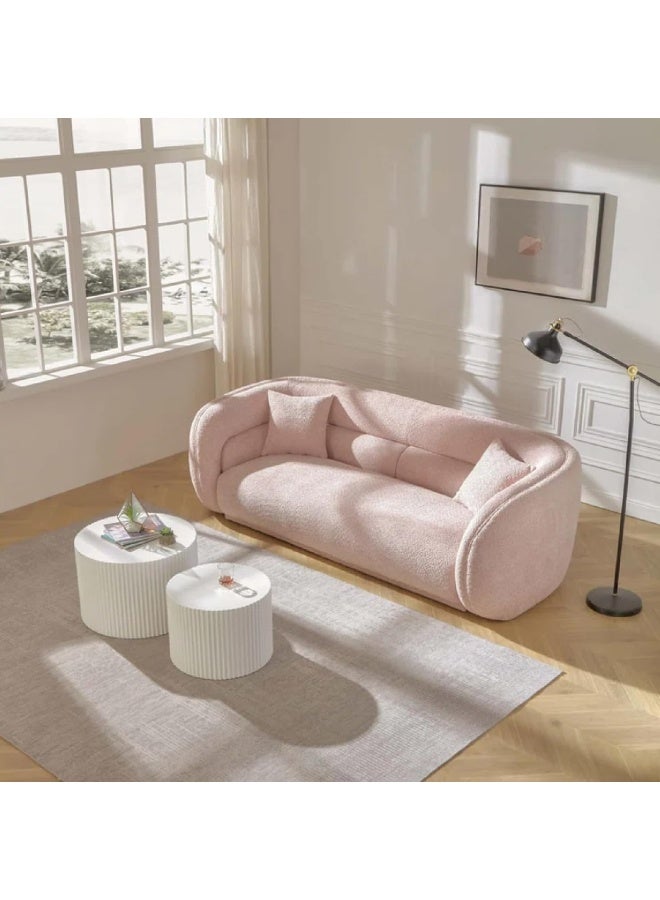 Zayn comforts Cozy Curved Cloud Sofa â€“ Comfy 3-Seater in Soft Teddy Boucle with 2 Pillows, Perfect for Living Room, Dorm, Office, or Salon (Pink) - Image 1