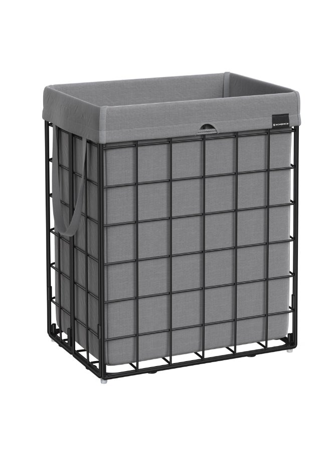 SONGMICS سلة غسيل SONGMICS سعة 90 لتر، سلة غسيل قابلة للطي، حاملة غسيل، حقيبة قابلة للإزالة والغسل، إطار سلكي معدني، للغرفة والحمام، باللونين الأسود والرمادي - Image 1