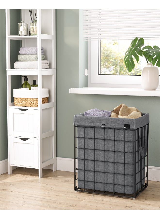 SONGMICS سلة غسيل SONGMICS سعة 90 لتر، سلة غسيل قابلة للطي، حاملة غسيل، حقيبة قابلة للإزالة والغسل، إطار سلكي معدني، للغرفة والحمام، باللونين الأسود والرمادي - Image 3