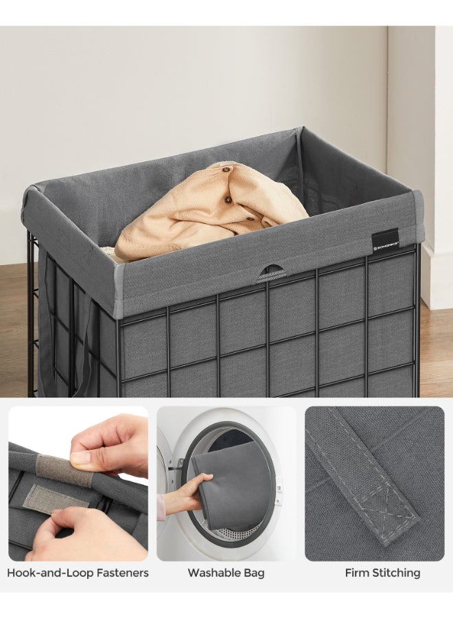 SONGMICS سلة غسيل SONGMICS سعة 90 لتر، سلة غسيل قابلة للطي، حاملة غسيل، حقيبة قابلة للإزالة والغسل، إطار سلكي معدني، للغرفة والحمام، باللونين الأسود والرمادي - Image 4