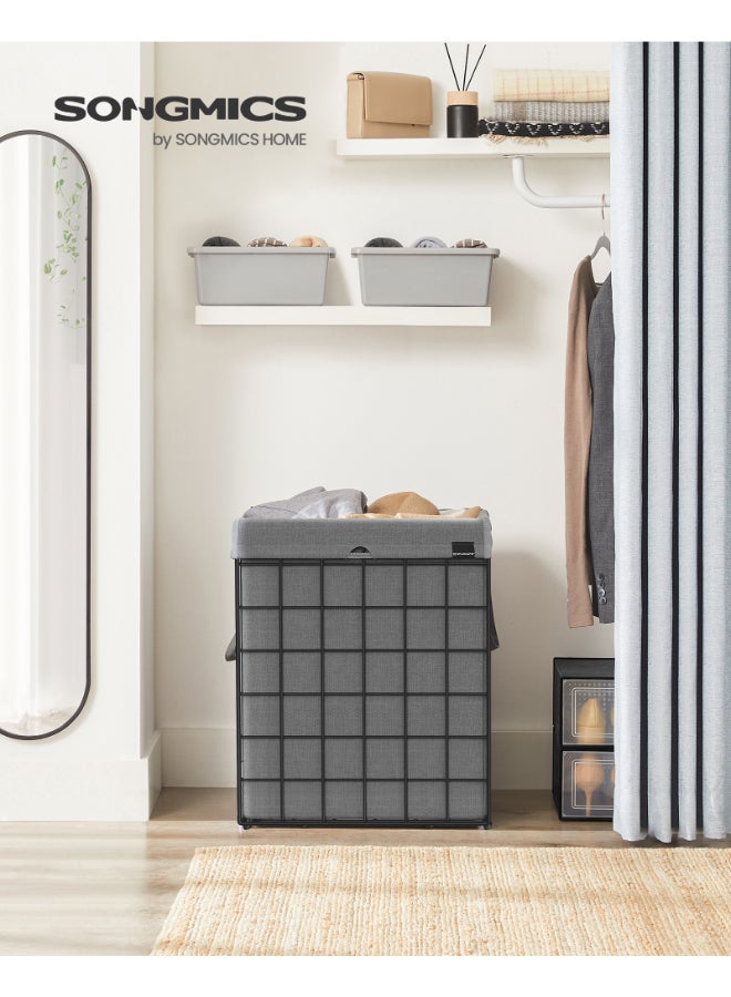 SONGMICS سلة غسيل SONGMICS سعة 90 لتر، سلة غسيل قابلة للطي، حاملة غسيل، حقيبة قابلة للإزالة والغسل، إطار سلكي معدني، للغرفة والحمام، باللونين الأسود والرمادي - Image 2